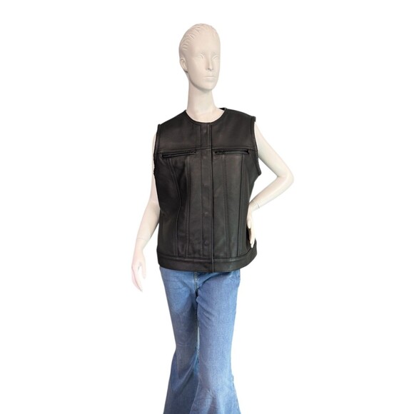 Espinoza's Black Leather Women's Custom Club Vest Zipper Chest Pockets $450  XL - Picture 4 of 11